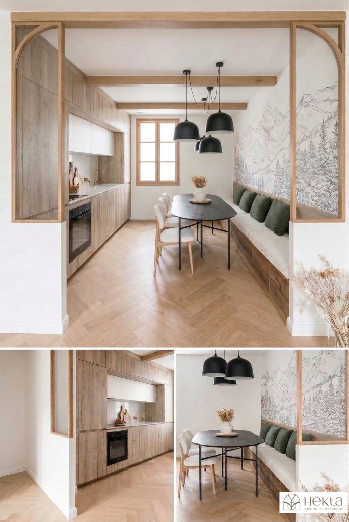 Cuisine bois sur mesure rénovée par Hekta architecte d'intérieur Savoie