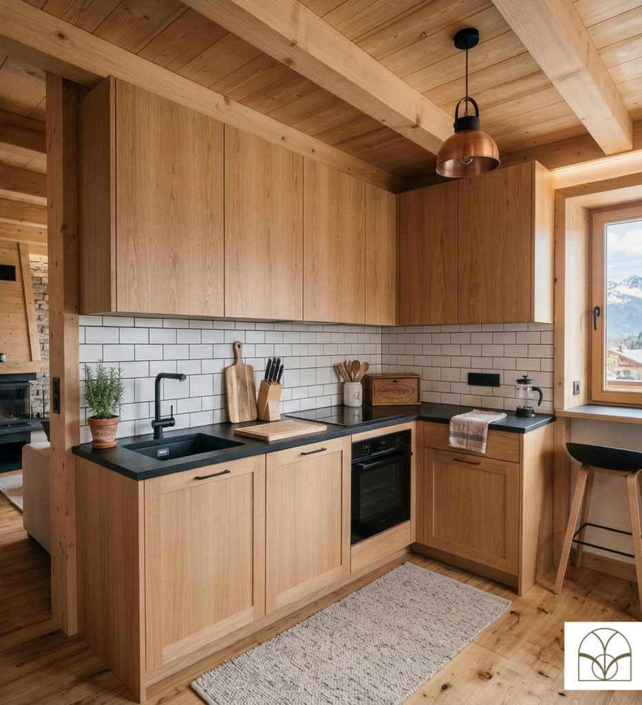 Cuisine bois sur mesure rénovée par Hekta architecte d'intérieur Savoie