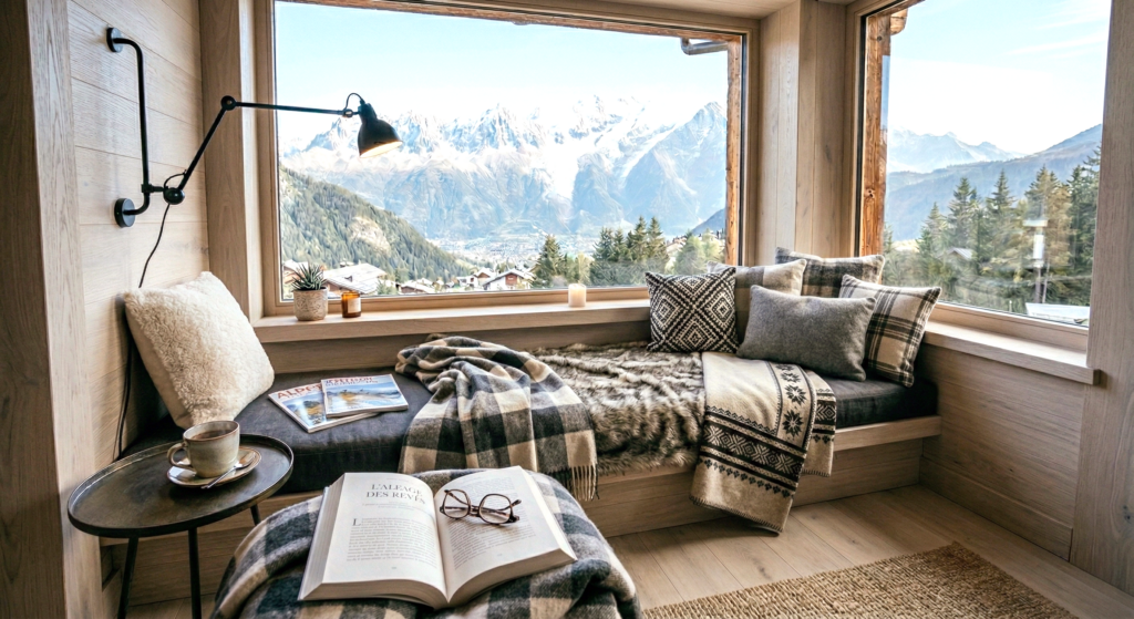 A reading corner or a cosy reading alcove in a premium renovation project in Tarentaise.