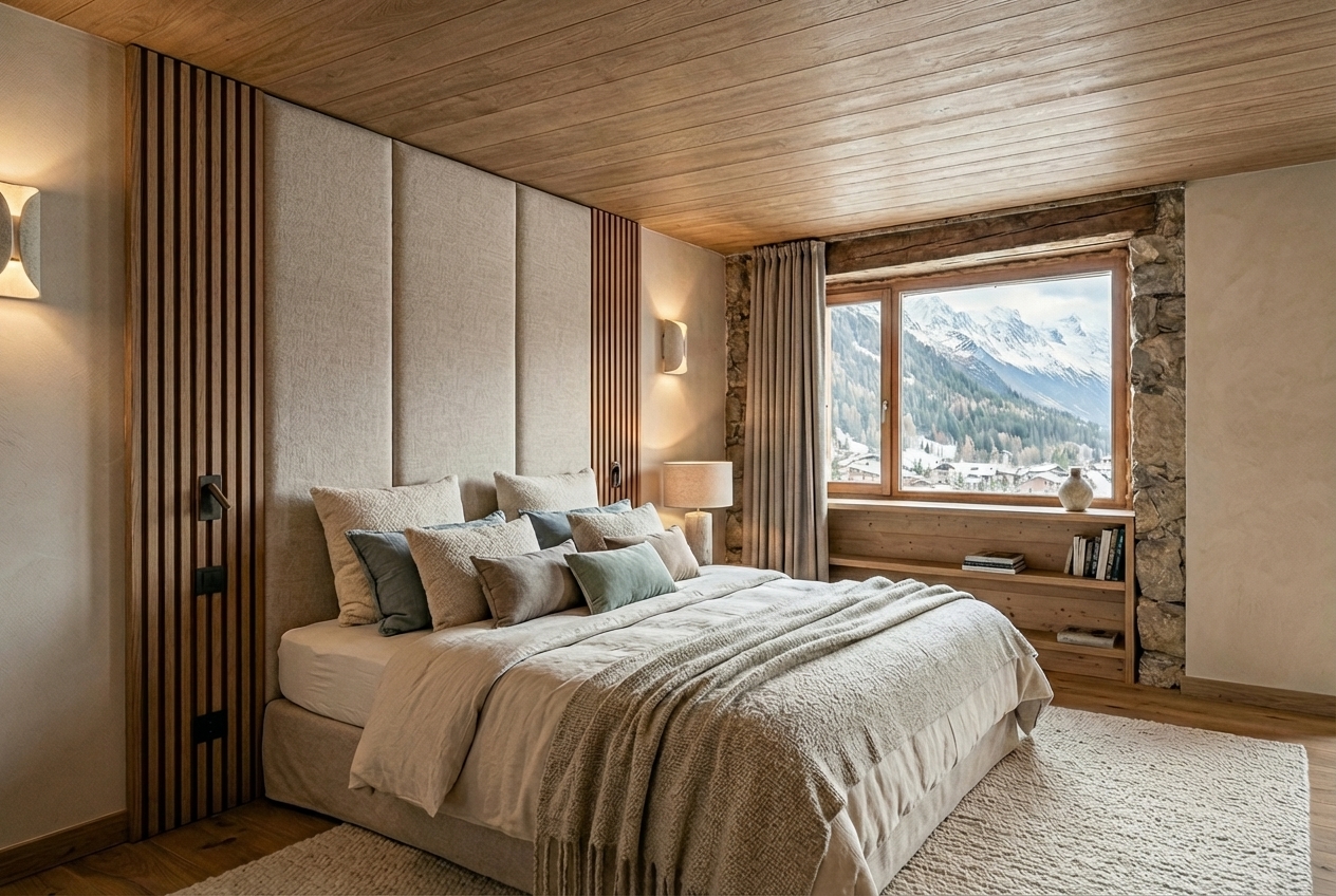 Rénovation Premium d'une chambre dans un chalet. Hekta architecte d'intérieur Tarentaise, Tignes, La Rosière, Sainte-Foy-Tarentaise, Val d'isère, Villaroger